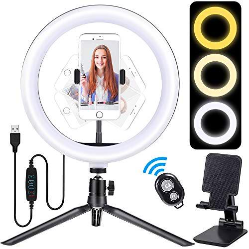 Meromore Anillo de Luz LED, 10" Aro de Luz con Trípode&amp;Soporte Teléfono&amp;Control Remoto Bluetooth