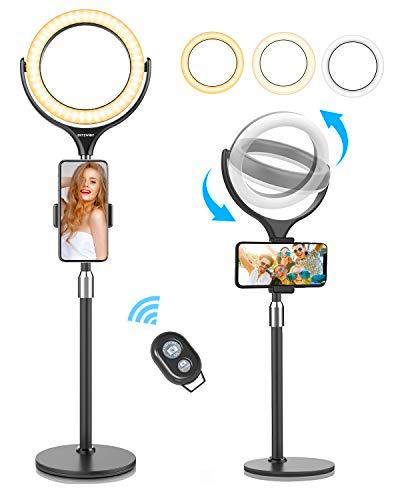 Luz de Anillo LED con Soporte, BlitzWolf Anillo de Luz Rotación de 360°con Luz de 3 Colores y 10 Niveles de Brillo