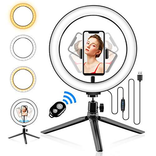 Abafia Anillo de luz LED, Selfie Ring Light con Control Remoto Bluetooth y Trípode 3 Colores Modo 11 Brillos Regulables