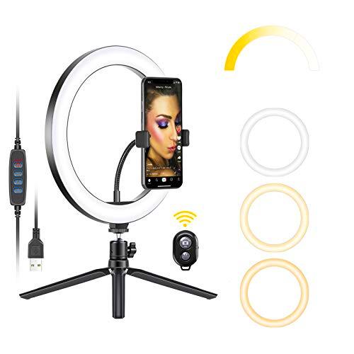 Neewer Anillo Luz LED USB 10" con Soporte para Trípode 3 Modos Luz 10 Niveles Brillo para Youtube Tiktok Video Makeup Selfie Foto Transmisión en Vivo con Soporte Flexible de Teléfono y Control Remoto