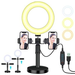 GESMA LED Luz Anillo, Aro de Luz 6", Regulable 3 Modos de luz con Dos Ranuras para teléfono de Soporte para Streaming Makeup