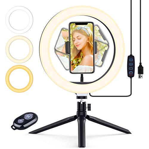 BDPP Anillo de luz, 10" Selfie Anillo Luz con Soporte de Trípode Ajustable