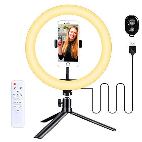 Aro de Luz Trípode LED Anillo de Luz 10" Wolady 3 Modos 10 Niveles 3000-6000k Selfie Luz de Anillo LED TIK Tok Control Remoto Bluetooth 360°Ajustable 120 LED 2-3,4’’ Teléfono Youtube Fotografía Vídeo