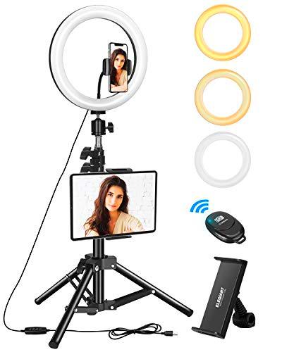 ELEGIANT Anillo de Luz Trípode LED 10.2", Aro de Luz con Trípode Soporte 1.34 m para Tableta/Móvil con Control Remoto Bluetooth