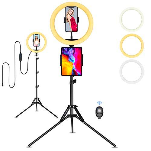 Anillo de Luz, Eletorot Aro de Luz 10 Pulgada Ring Light LED Fotográfica 3 Colores 10 Brillos con Soporte Giratorio de teléfono Bluetooth para Selfie,Maquillaje,Tiktok,Live Stream,Volg,Youtube
