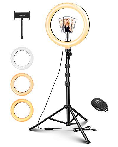 ELEGIANT 10" Aro de Luz Selfie Trípode, Anillo de Luz LED con Soporte para Móvil con Control Remoto Regulable para Transmisión en Vivo