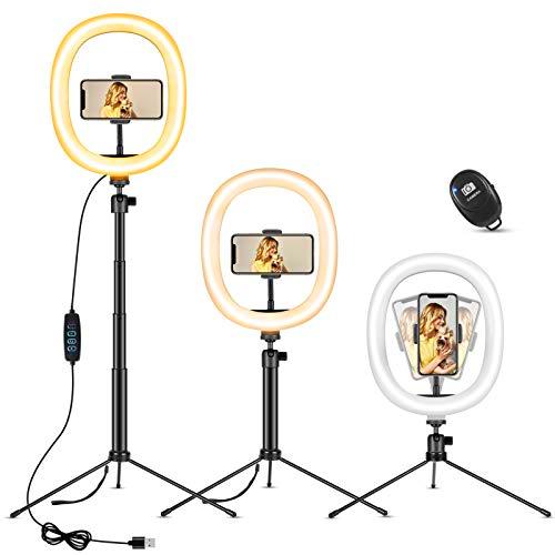 Aro de Luz con Trípode 10", MOSUO LED Anillo de Luz fotográfica de Escritorio con 3 Color 10 Brillo