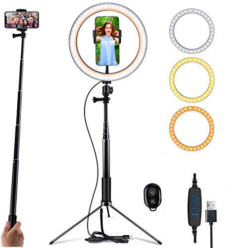 10" Anillo de Luz LED con trípode, Feicuan Aro de Luz LED con Soporte Trípode Palo Selfie Ring Light para YouTube Video Live Stream Maquillaje Selfie fotográfica Tiktok