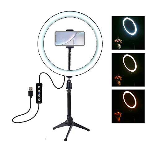 PULUZ 10"Luz de Anillo LED Regulable 3 Modos de iluminación Brillo Ajustable para transmisión en Vivo Fotografía autofoto Fotografía de Video con Soporte para teléfono móvil