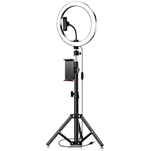 DERCLIVE Anillo de Luz LED Regulable LED Live Video Ring Light Set con Clip de Tableta Trípode 3 Colores