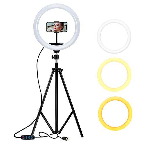 Anillo de Luz para Selfie de 12,8" con Trípode y Soporte para Móvil para Transmisión en Vivo/Maquillaje