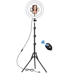 Anillo de Luz LED, 10" Ring Light Regulable con Trípode y Soporte Teléfono de Tubo Blando