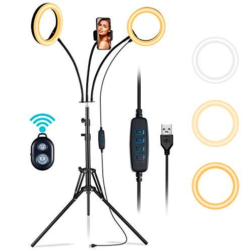 Aro de luz LED VicTsing, Anillo de luz Doble de 8"con Trípode Plegable Reversible