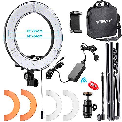 Neewer 36cm Exterior LED Anillo de Luz 36W 5500K con Soporte de Luz Kit: Tubo Filtro de Color Adaptador de Zapata Caliente Receptor Bluetooth para Disparo Cámara Youtube Video TikTok