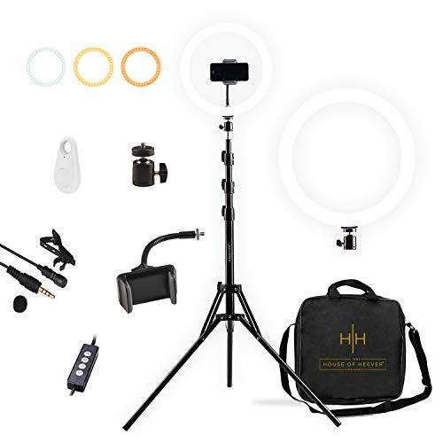 Aro de luz 30,5 cm con Trípode – Luces Led Kit Básico Todo en 1 para Emisiones y YouTube – Micrófono