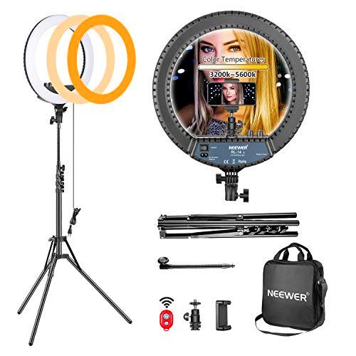Neewer 36cm Kit de Luz LED Anular Regulable, Incluidos: Compacta Luz LED Bicolor/Soporte Clip para Smartphone/Caballete/Tubo Flexible/Cabeza de Bola para Truccatura/Vídeo