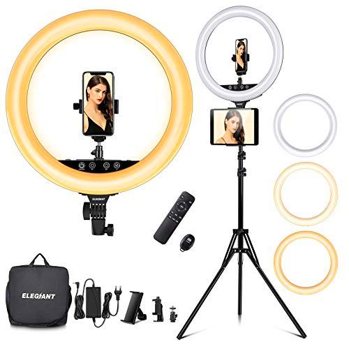 ELEGIANT 18" Aro de Luz Trípode LED, Anillo de Luz 55W Regulable 2800-6000K con Soporte 2m para Tableta/Móvil con Control Remoto Bluetooth y Bolsa de Viaje para Tiktok Maquillaje Selfie Volg Youtube