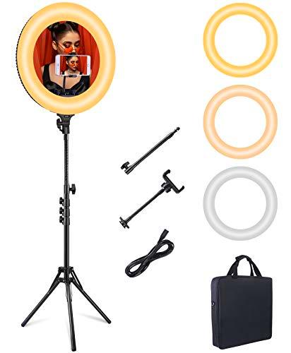 Esddi Anillo de luz LED Regulable de 45,7 cm, Bicolor 3200 K-6500 K