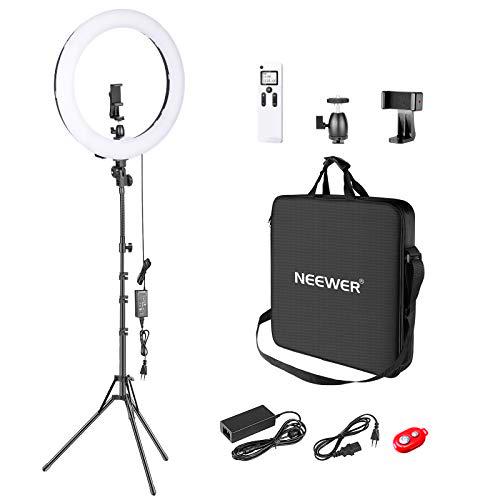 Neewer Avanzado Anillo Luz LED 2,4G de 48cm Regulable Bicolor 3200-5600K con Pantalla LCD y Control Remoto Inalámbrico 2,4G Soporte de Luz Inversa Filtro y Bolsa para Fotografía Retratos Grabación