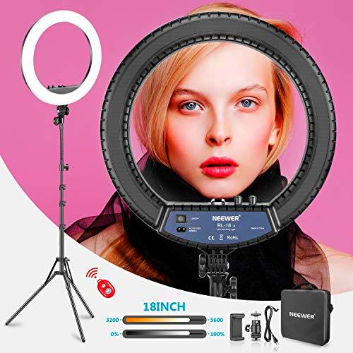 Neewer RL-18II Luz Anillo LED Bicolor 48cm con Soporte 55W 3200-5600K Luz con Intensidad de Luz Máxima Bolsa Pie y Transporte 157cm para Videos Selfie Youtube