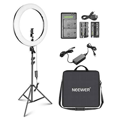 Neewer Kit Luz Anillo LED 53cm para Maquillaje Video: Temperatura Color Ajustable con Batería o Opción Alimentación DC