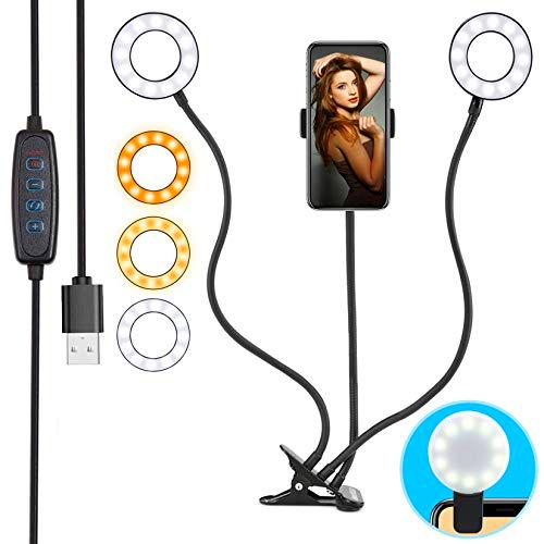 HeertTOGO Aro de Luz para Movil TIK Tok Anillo de Luz 360º Brazo Flexible Soporte con Control Remoto 3 Colores 10 Brillos para Selfie Maquillaje Tiktok Youtube