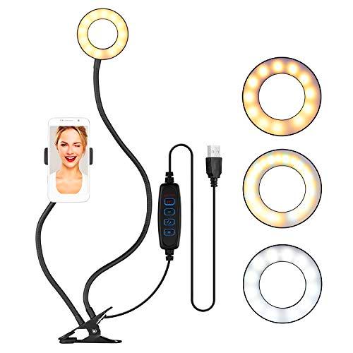 Andoer Mini Luz de Anillo LED 3.5", 3 Colores 10 Brillos Regulables