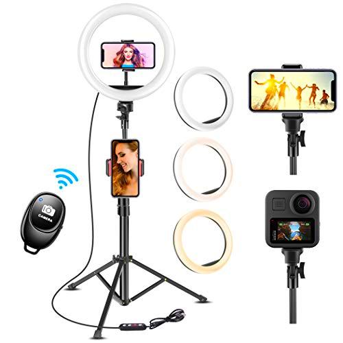 UPhitnis 10&quot; Luz de Anillo LED Fotográfica, 3 Colores 10 Brillos Regulables Control Remoto