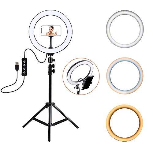 3T6B - Anillo de Luz Trípode LED 10", con Trípode Stand Control Remoto Bluetooth Soporte para Teléfono，Regulable para Móvil Selfie,Fotografía,Maquillaje,Youtube,TIK Tok Live