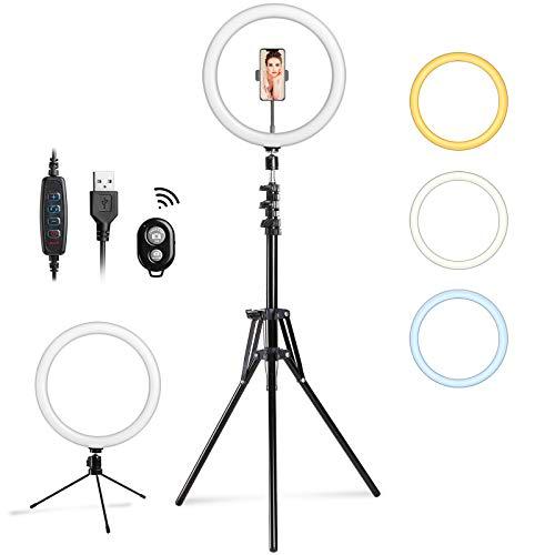 Entil Anillo de Luz Selfie, Luz Anular 12" Ring Light con Trípode y Soporte Teléfon Flexible