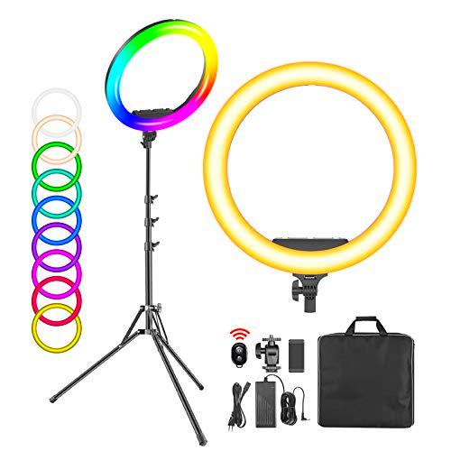 Neewer Anillo Luz LED RGB 19" con Soporte 60W Regulable Bicolor 3200K-5600K CRI 95+ con Efecto de Escenas Especiales para Selfie Maquillaje Salon Twitch Blogging Youtube Grabación de Vídeo etc.