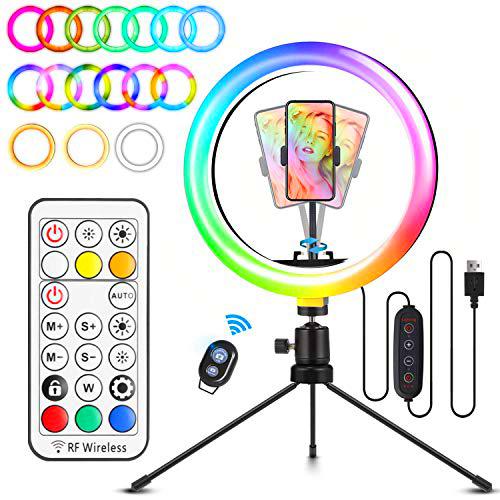 ELEGIANT Aro de Luz Trípode LED, Anillo de Luz 26 Colores RGB de 10.2" 3 Modos de iluminación