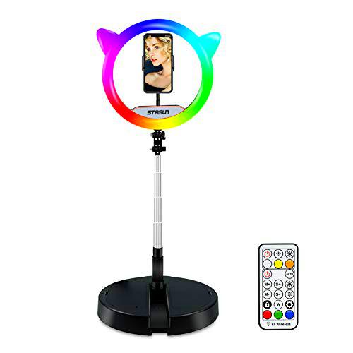 STASUN RGB Anillo de luz para Selfie Plegable portátil,12'' RGB Aro de Luz con Telecomando,19 Colores&amp; 10 Niveles de Brillo para TIK tok