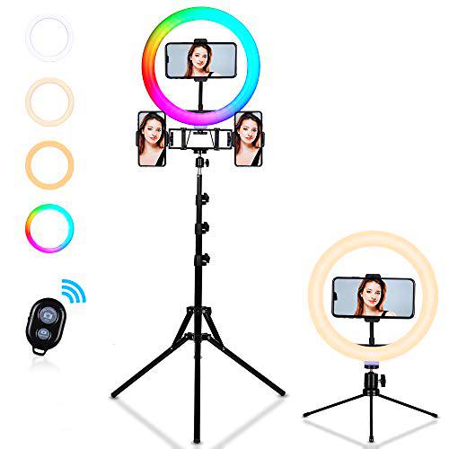 FOSITAN 10" RGB Anillo de Luz Trípode y Trípode de Escritorio Aro de Luz con App y Bluetooth de Control