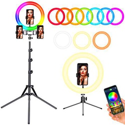 FOSITAN 12" Anillo de Luz Trípode y Trípode de Escritorio RGB Aro de Luz con 3 Colores