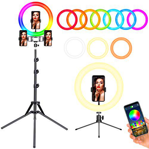FOSITAN 12" Anillo de Luz Trípode y Trípode de Escritorio RGB Aro de Luz con 3 Colores