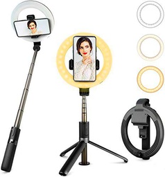 PEYOU 35‘’ Palo Selfie Trípode con Aro de Luz, 6” Anillo de Luz LED para Maquillaje 3 Temperaturas de Color