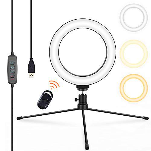 Jeemak Anillo de Luz LED 6" de Escritorio con trípode y Soporte para teléfono