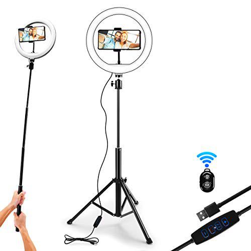 BACKTURE Anillo de Luz LED, 10" Aro de Luz para Movil con Trípode Altura Regulable y Control Remoto Bluetooth