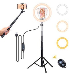 Luz de Anillo, Tomshine 10" LED Regulables Aro de Luz con Trípode Soporte 1.5m para con Control Remoto BT