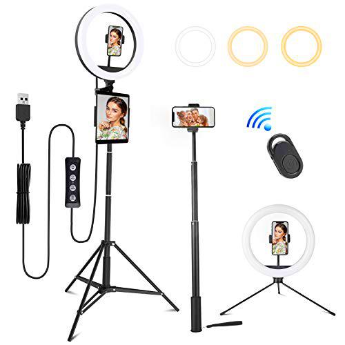 MINLUK Aro de luz LED, 10" Anillo de luz con Trípode 164cm para Tableta/Móvil/Cámara con Control Remoto