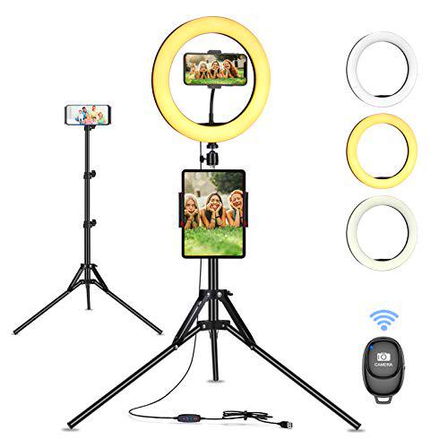 Linkax Anillo de Luz LED, 10" Aro de Luz con Trípode para Movil,Selfie Ring Light Control Remoto Bluetooth,3 Color 10 Brillo para TIK Tok,Transmisión en Vivo