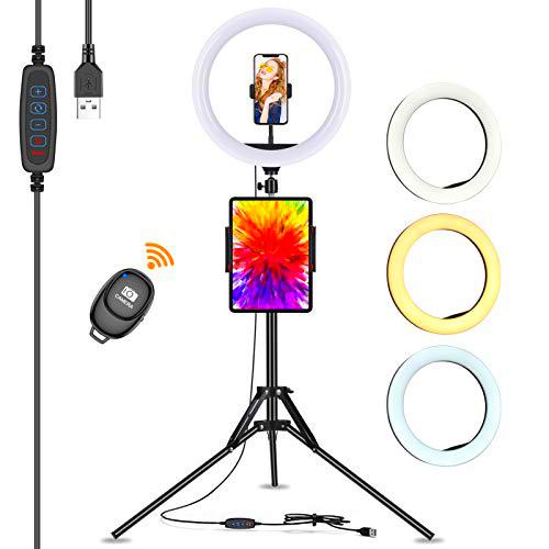 Anillo de Luz LED,13" Aro de Luz con Trípode para Movil,Selfie Ring Light Control Remoto Bluetooth,3 Modos Luz 10 Brillos para Youtube Video/Tiktok/Transmisión en Vivo/Fotografía/Maquillaje
