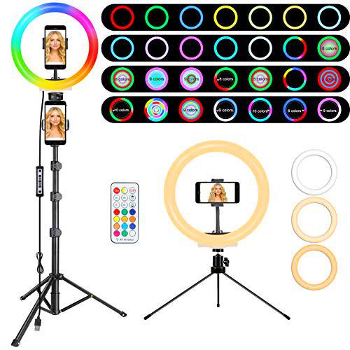 RGB Anillo de Luz LED, MICCYE Luz de Anillo LED con Trípode para Movil con 12 Colores RGB + 28 Modes + 10 Niveles de Brillo para Fotografía