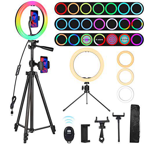 Railee Aro de Luz, Anillo de Luz LED 10" Aro de Luz con Trípode y Control Remoto Ring Light con 21 RGB Modos 9 Brillos Regulables para TIKTok Youtube Vlog Vídeo Maquillaje Selfie y Fotografia