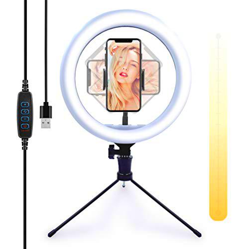 BlueBee - Anillo de luz LED de 10&quot; 3 Colores 10 Brillos con Regulables Bluetooth Control Remoto