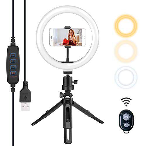 Vicloon Luz de Anillo LED 10", Trípode con Soporte de teléfono &amp; Control Remoto Bluetooth
