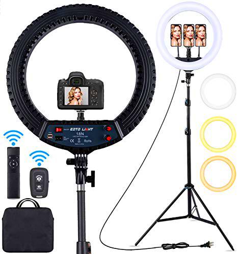 Anillo de Luz con Tripode 18", Ring Light Led con Control Remoto Bluetooth para Móvil Selfie Maquillaje Fotografia Youtube TIK Tok Live