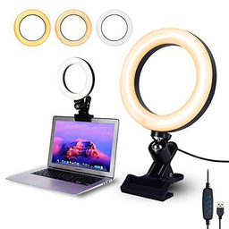 Anillo de Luz, 6.3" Aro de Luz Abrazadera de Escritorio,Luz Videoconferencia con 3 Colores Regulables
