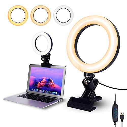 Anillo de Luz, 6.3" Aro de Luz Abrazadera de Escritorio,Luz Videoconferencia con 3 Colores Regulables